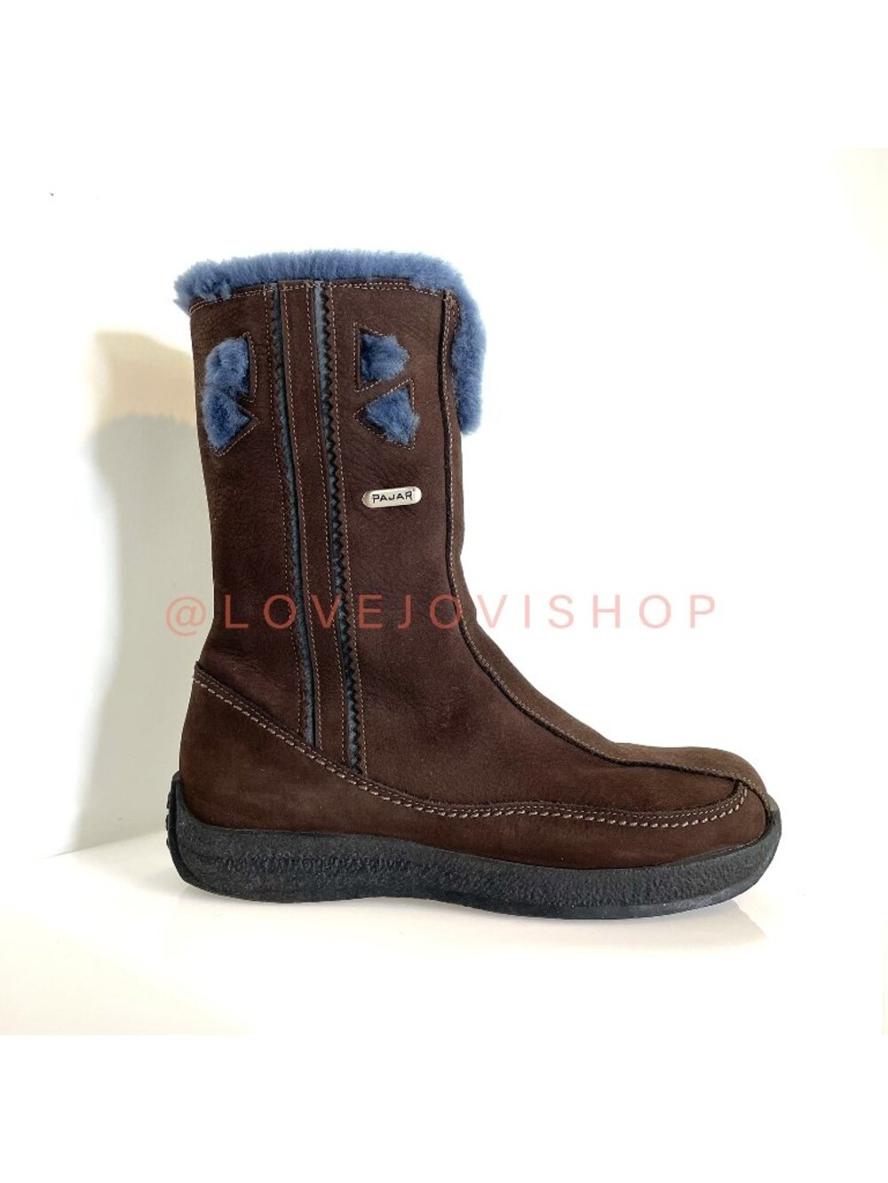 Boots | Luxe Blue Shearling Pajar Brown Weatherproof Suede Calf Height Boots | 8
